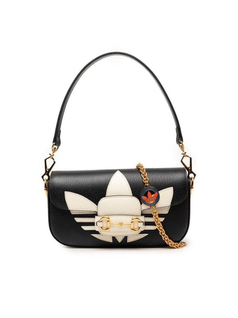 Gucci Adidas Horsebit Chain Shoulder Bag 2-Way Black White Leather